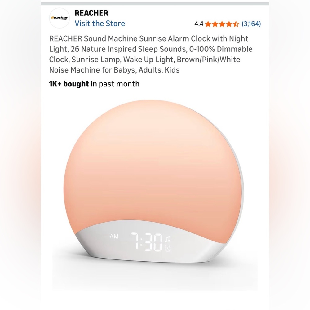 Sunrise alarm clock with sound machine